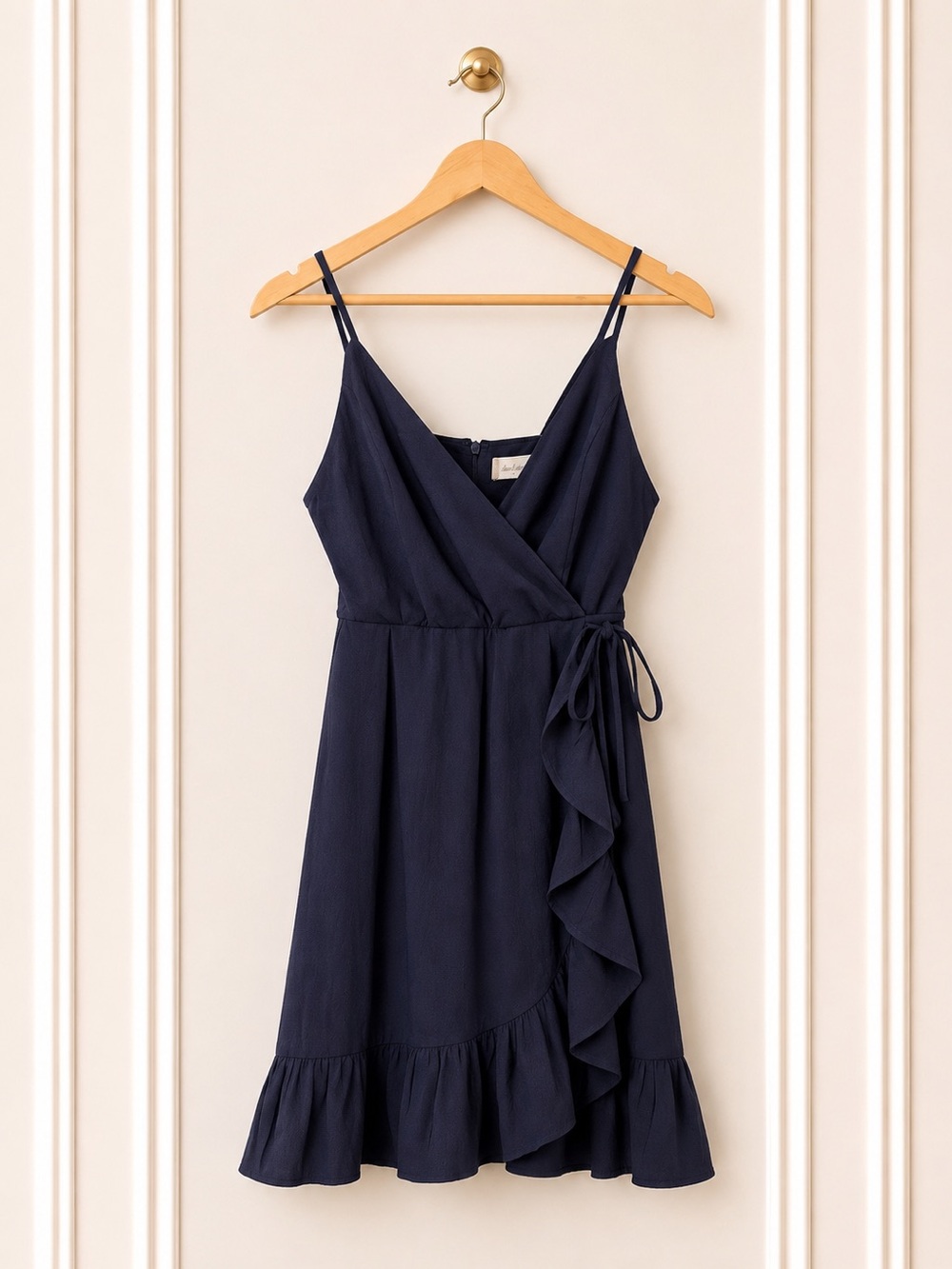 Alter’d State Navy Faux Wrap Dress Size Medium Ruffle Hem Mini Dress